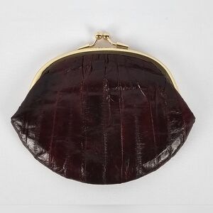 Lee Sands Soft Eel Skin Kiss Lock Framed Double Coin Purse Clutch Wallet